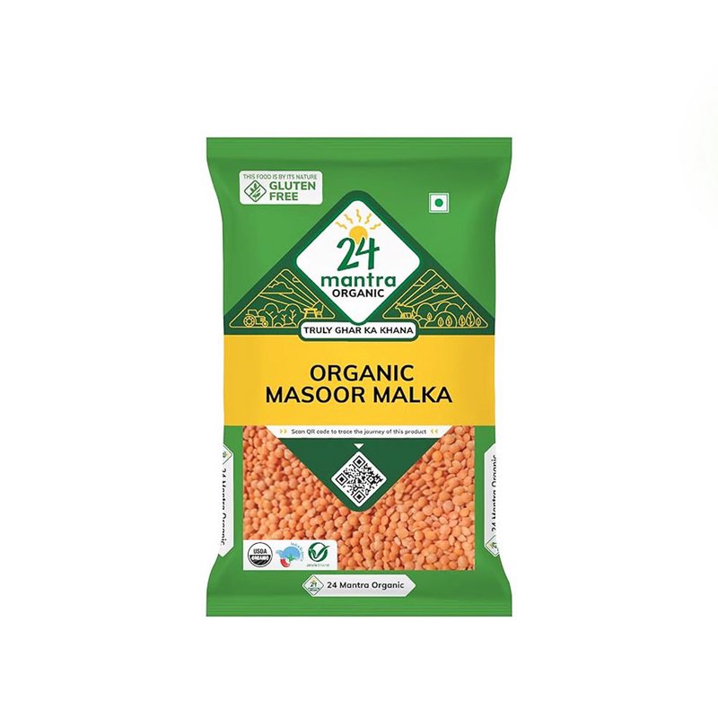 24 Mantra Organic Masoor Malka 500g | Split Red Lentils | Quick Cooking Dal | Smooth & Creamy Texture
