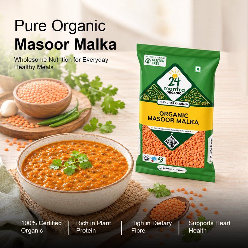 24 Mantra Organic Masoor Malka 500g | Split Red Lentils | Quick Cooking Dal | Smooth & Creamy Texture