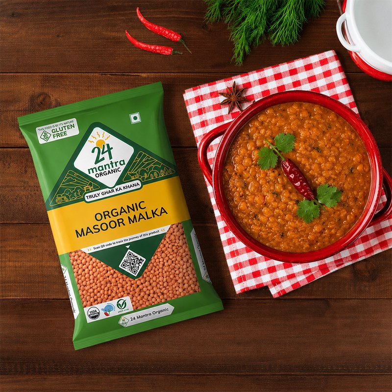 24 Mantra Organic Masoor Malka 500g | Split Red Lentils | Quick Cooking Dal | Smooth & Creamy Texture