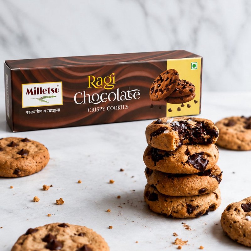 Milletso Ragi Chocolate Cookies | Crunchy Millet Chocolate Cookies | Healthy Fiber Rich Snack | No Maida Cookies | Calcium & Iron Rich Ragi Biscuits | Delicious Tea Time Cookies for Kids & Adults thumbnail 2