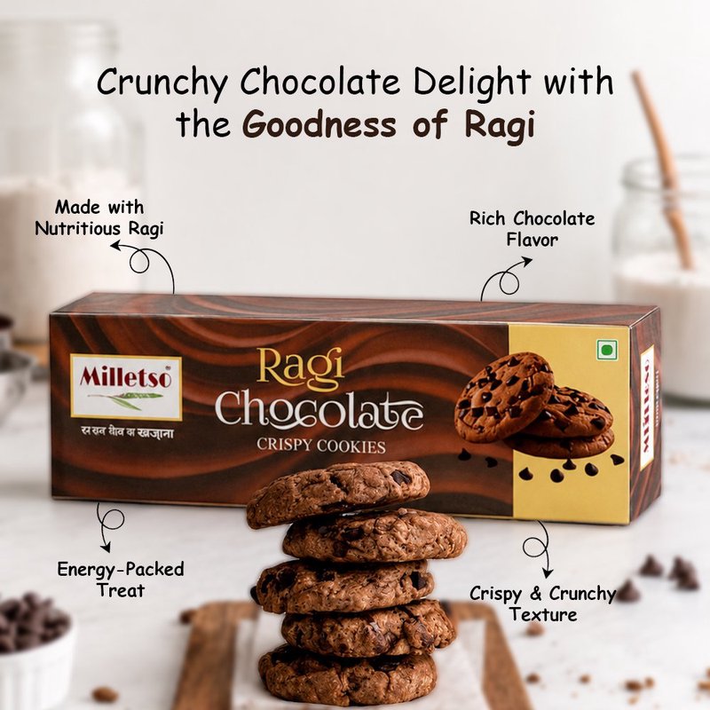 Milletso Ragi Chocolate Cookies | Crunchy Millet Chocolate Cookies | Healthy Fiber Rich Snack | No Maida Cookies | Calcium & Iron Rich Ragi Biscuits | Delicious Tea Time Cookies for Kids & Adults thumbnail 3