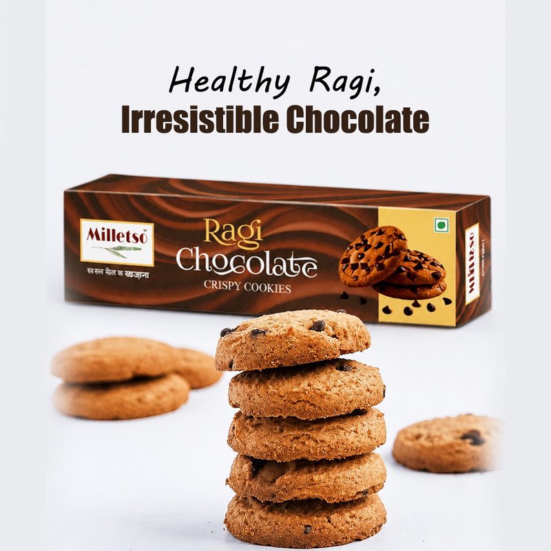 Milletso Ragi Chocolate Cookies | Crunchy Millet Chocolate Cookies | Healthy Fiber Rich Snack | No Maida Cookies | Calcium & Iron Rich Ragi Biscuits | Delicious Tea Time Cookies for Kids & Adults thumbnail 4