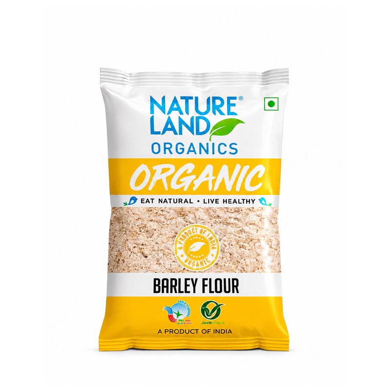 Natureland Organics Barley Flour 500g | 100% Organic Jau Atta | Fibre-Rich Whole Grain Flour for Rotis, Baking & Healthy Everyday Meals