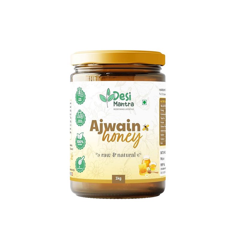 Desi Mantra Ajwain Raw & Natural Honey | Pure Unprocessed Honey | Naturally Sourced & Unfiltered | No Added Sugar | Rich Herbal Flavor for Daily Wellness & Healthy Sweetening