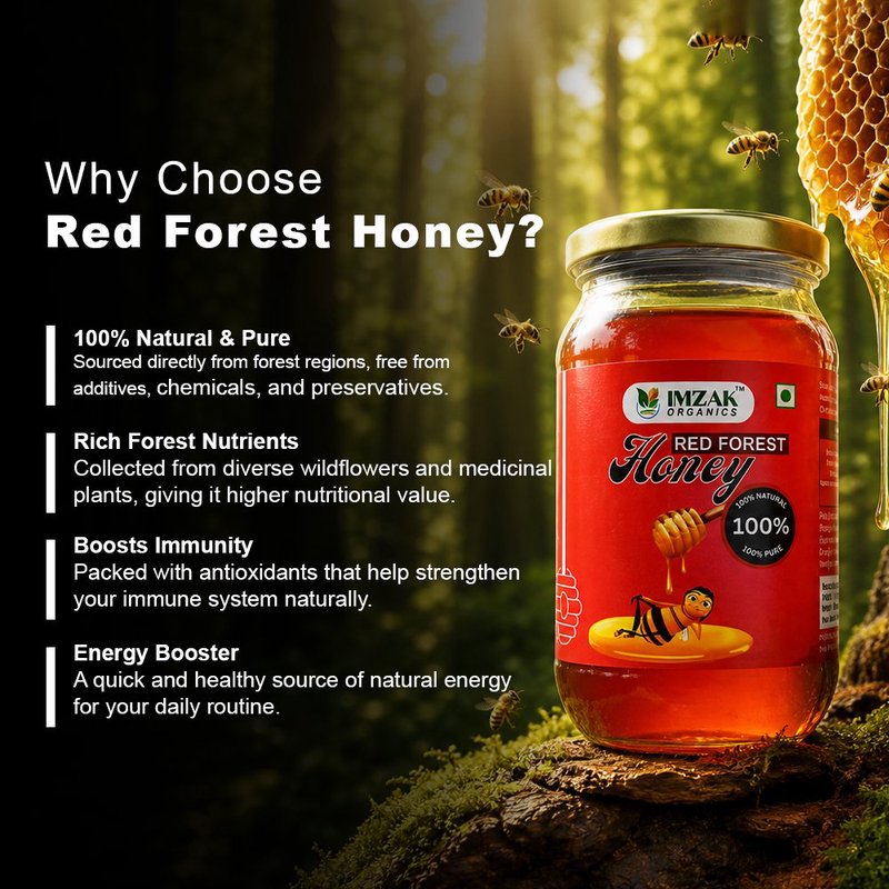 Imzak Red Forest Honey | 100% Pure Raw & Natural Wild Honey | Unprocessed Forest Honey with Rich Taste & Deep Color | Antioxidant Rich Healthy Sweetener for Immunity, Energy & Daily Wellness | Natural Honey Goodness thumbnail 3