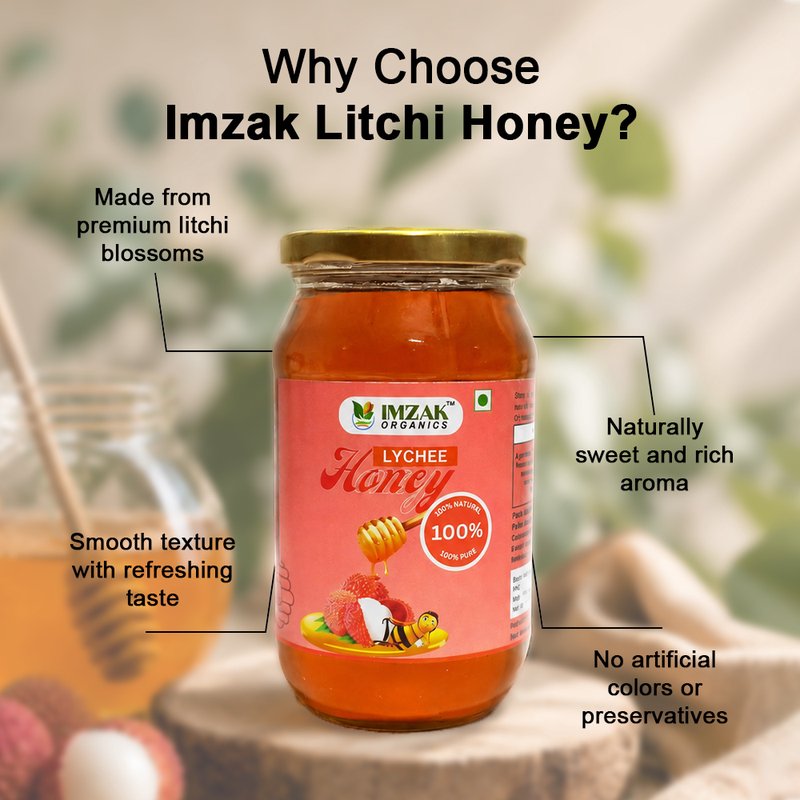 Imzak Litchi Honey | 100% Pure Raw & Natural Honey | Delicious Floral Litchi Flavor | Unprocessed Honey Rich in Antioxidants & Natural Enzymes | Healthy Sweetener for Immunity, Energy & Daily Wellness