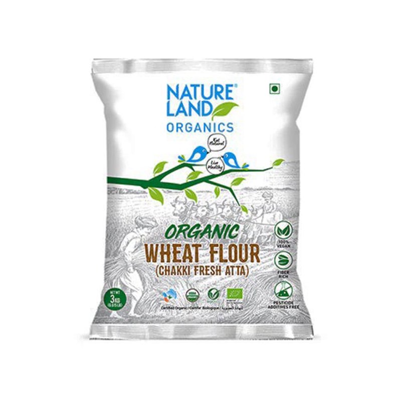 Natureland Organics Whole Wheat Flour (Atta)  | 100% Organic Chakki Fresh Atta | High-Fibre Wheat Flour for Soft Rotis & Everyday Cooking