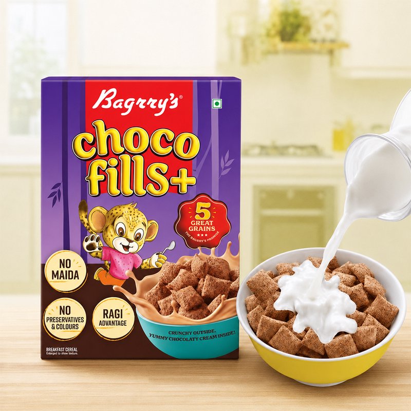 Bagrry's Choco Fills 250g | Crispy Chocolate-Filled Breakfast Cereal | Crunchy Choco Pillows for Kids & Adults | Delicious Breakfast for Energy & Daily Enjoyment