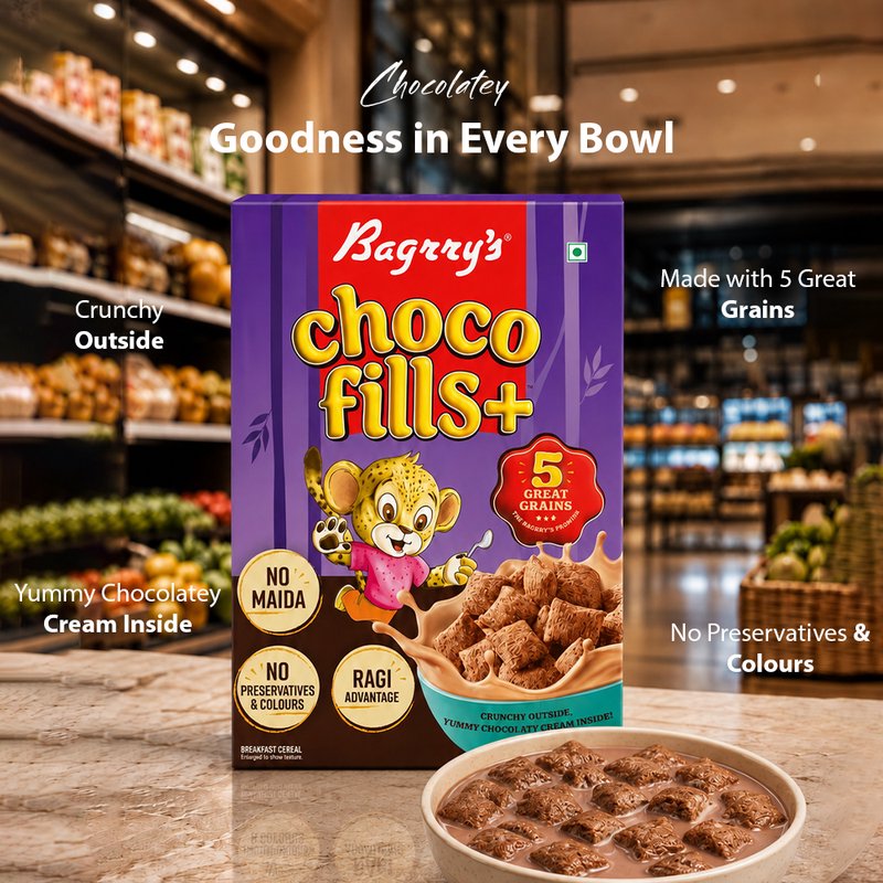 Bagrry's Choco Fills 250g | Crispy Chocolate-Filled Breakfast Cereal | Crunchy Choco Pillows for Kids & Adults | Delicious Breakfast for Energy & Daily Enjoyment