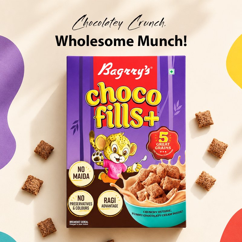 Bagrry's Choco Fills 250g | Crispy Chocolate-Filled Breakfast Cereal | Crunchy Choco Pillows for Kids & Adults | Delicious Breakfast for Energy & Daily Enjoyment