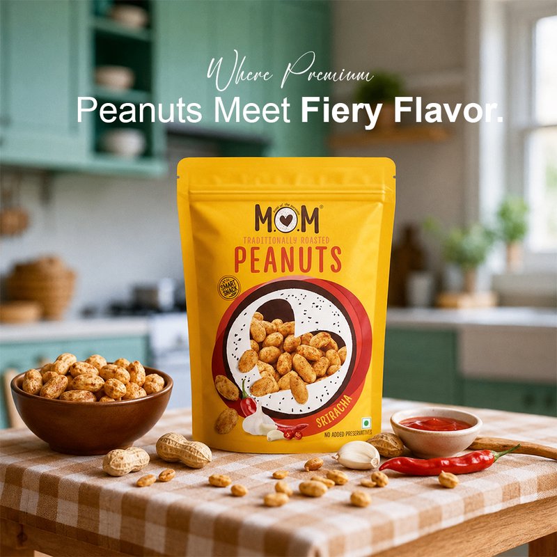 MOM Roasted Sriracha Peanuts 140g | Spicy Roasted Peanuts | Ready-to-Eat Snack | Family Pack