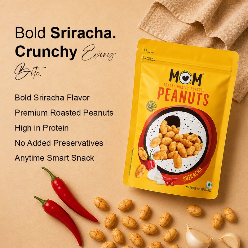 MOM Roasted Sriracha Peanuts 140g | Spicy Roasted Peanuts | Ready-to-Eat Snack | Family Pack