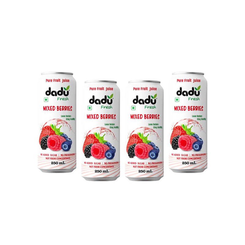 Dadu Fresh Mixed Berries Juice | 4 Cans Combo | 100% Natural Berry Fruit Juice | Antioxidant Rich Superfruit Beverage | No Added Sugar, No Preservatives & Not From Concentrate | Vitamin Rich Drink for Immunity, Skin Health, Hydration & Daily Wellness | Refreshing Healthy Juice for Kids & Adults