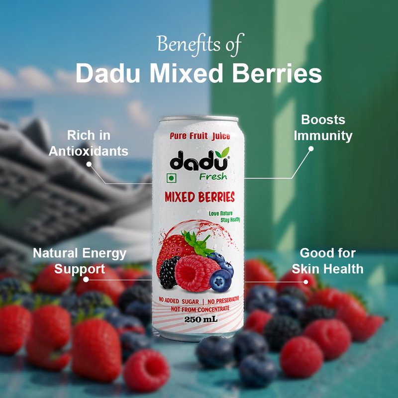 Dadu Fresh Mixed Berries Juice | 4 Cans Combo | 100% Natural Berry Fruit Juice | Antioxidant Rich Superfruit Beverage | No Added Sugar, No Preservatives & Not From Concentrate | Vitamin Rich Drink for Immunity, Skin Health, Hydration & Daily Wellness | Refreshing Healthy Juice for Kids & Adults thumbnail 3