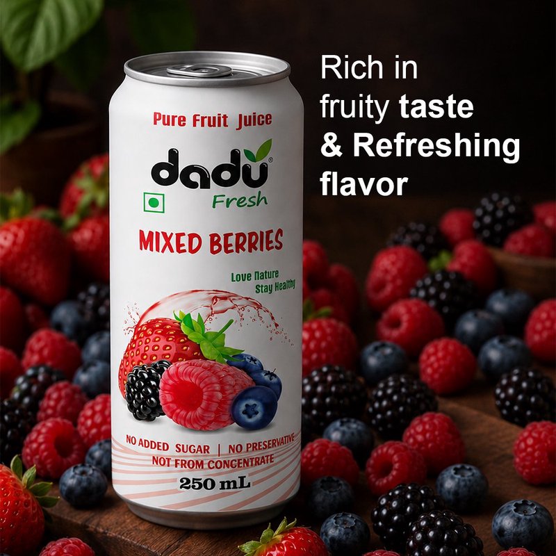 Dadu Fresh Mixed Berries Juice | 4 Cans Combo | 100% Natural Berry Fruit Juice | Antioxidant Rich Superfruit Beverage | No Added Sugar, No Preservatives & Not From Concentrate | Vitamin Rich Drink for Immunity, Skin Health, Hydration & Daily Wellness | Refreshing Healthy Juice for Kids & Adults thumbnail 4
