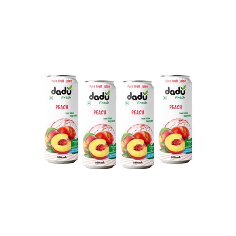 Dadu Fresh Peach Juice | 4 Cans Combo | 100% Natural Peach Fruit Juice | Refreshing Antioxidant Rich Healthy Beverage | No Added Sugar, No Preservatives & Not From Concentrate | Vitamin C Rich Drink for Skin Health, Immunity, Hydration & Daily Wellness | Delicious Fruit Juice for Kids & Adults