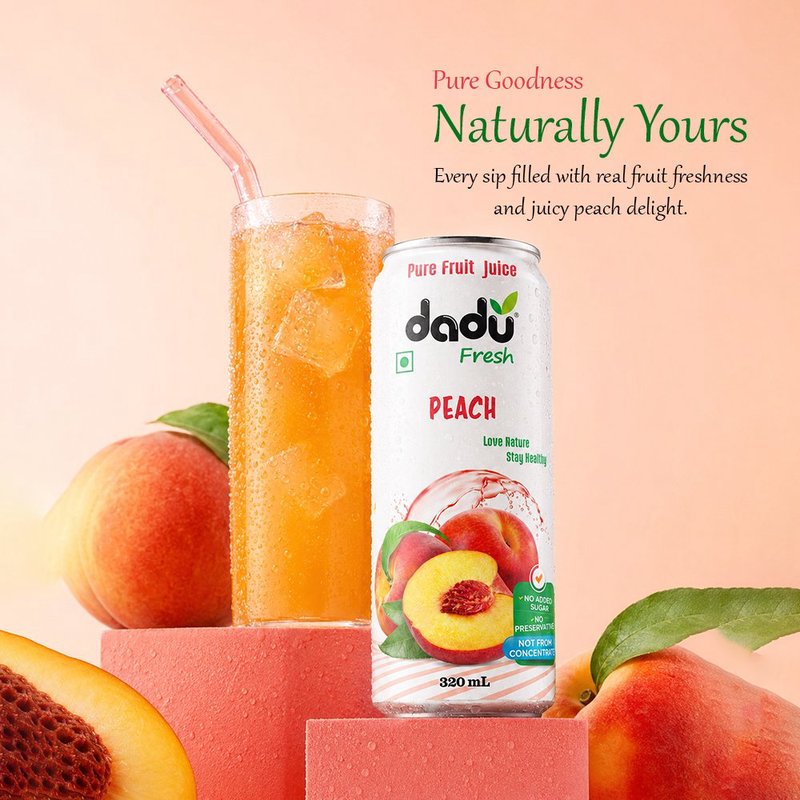Dadu Fresh Peach Juice | 4 Cans Combo | 100% Natural Peach Fruit Juice | Refreshing Antioxidant Rich Healthy Beverage | No Added Sugar, No Preservatives & Not From Concentrate | Vitamin C Rich Drink for Skin Health, Immunity, Hydration & Daily Wellness | Delicious Fruit Juice for Kids & Adults thumbnail 4