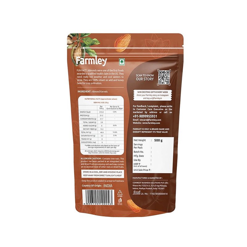 FARMLEY CALIFORNIA ALMONDS 500GM thumbnail 2