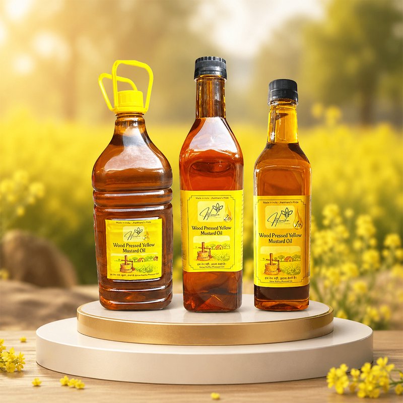 Himika Wood Pressed Yellow Mustard Oil | Kolhu Wood Pressed | Cold Pressed & Naturally Extracted Mustard Oil for Healthy Cooking | Pure, Unrefined & Rich Aroma