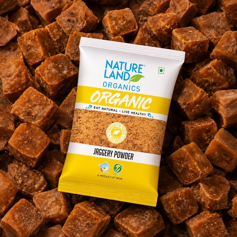 Natureland Organics Jaggery Powder 500g | 100% Organic Gur Powder | Natural Sweetener Rich in Minerals for Tea, Sweets, Desserts & Everyday Cooking