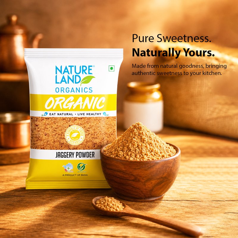 Natureland Organics Jaggery Powder 500g | 100% Organic Gur Powder | Natural Sweetener Rich in Minerals for Tea, Sweets, Desserts & Everyday Cooking