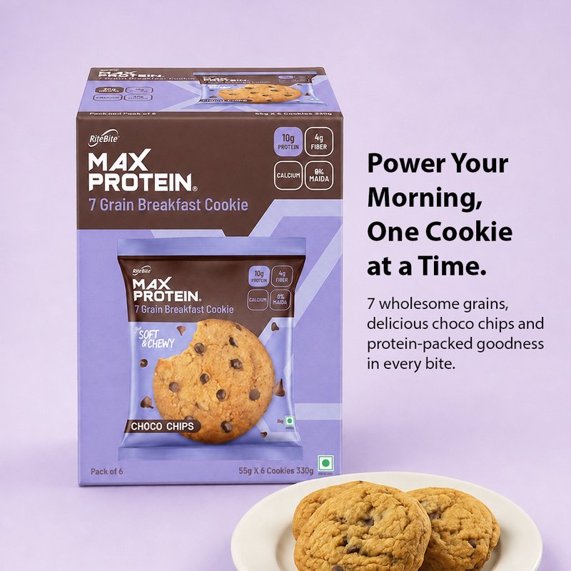 RiteBite Daily 7 Grain Breakfast Cookies Choco Chips Made with 7 Grains | High Fibre & Calcium | No Maida | No Preservatives | Crunchy Breakfast & Anytime Snack