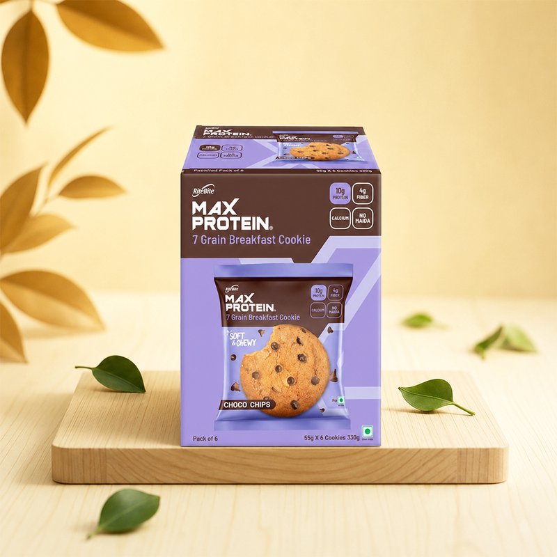 RiteBite Daily 7 Grain Breakfast Cookies Choco Chips Made with 7 Grains | High Fibre & Calcium | No Maida | No Preservatives | Crunchy Breakfast & Anytime Snack
