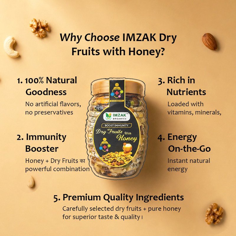 Imzak Dry Fruits with Honey | Premium Mixed Dry Fruits in Pure Honey | Healthy Energy Booster, Immunity Support & Nutrient-Rich Natural Delight thumbnail 3