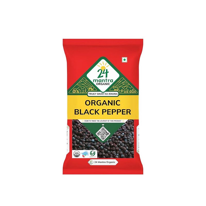 24 Mantra Organic Black Pepper | Whole Kali Mirch | Black Peppercorns | 100% Organic | Premium Indian Spice