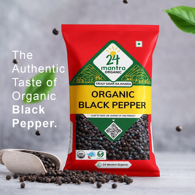 24 Mantra Organic Black Pepper | Whole Kali Mirch | Black Peppercorns | 100% Organic | Premium Indian Spice