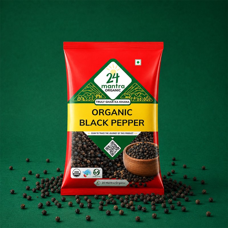 24 Mantra Organic Black Pepper | Whole Kali Mirch | Black Peppercorns | 100% Organic | Premium Indian Spice