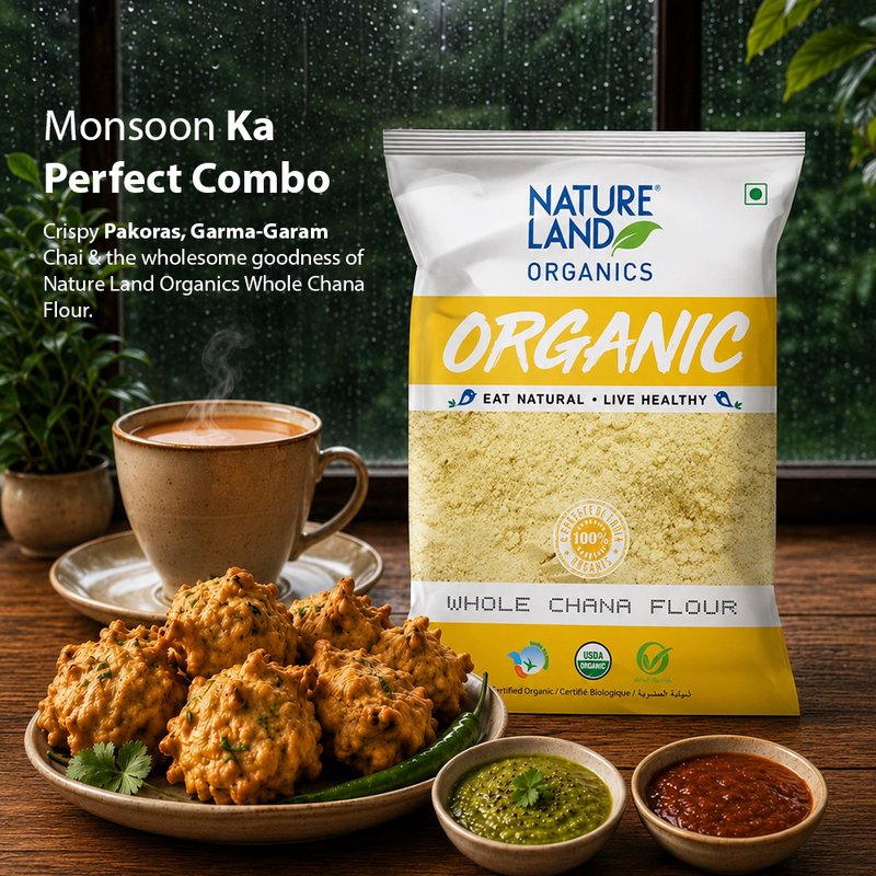 Natureland Organics Whole Chana Flour (Besan) 500g | 100% Organic Gram Flour | High-Protein & Fibre-Rich Besan for Pakoras, Chilla, Sweets & Everyday Cooking