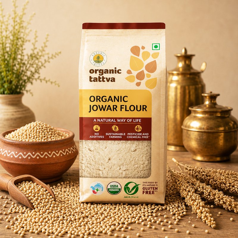 Organic Tattva Jowar Flour | Organic Sorghum Atta | Gluten-Free Millet Flour | High Fibre Flour for Everyday Cooking