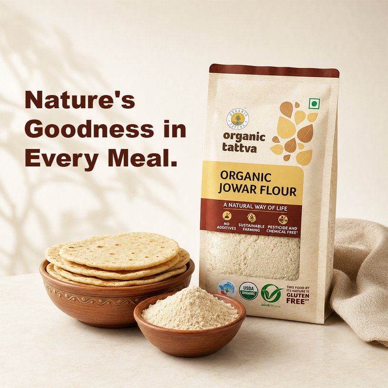 Organic Tattva Jowar Flour | Organic Sorghum Atta | Gluten-Free Millet Flour | High Fibre Flour for Everyday Cooking