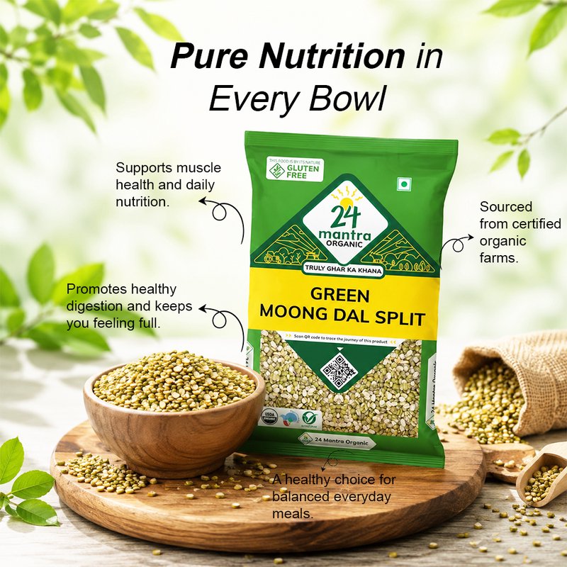 24 Mantra Organic Green Moong Dal Split | Split Green Gram | Chilka Moong Dal | Perfect for Dal & Khichdi
