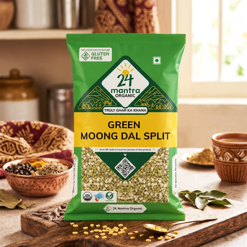 24 Mantra Organic Green Moong Dal Split | Split Green Gram | Chilka Moong Dal | Perfect for Dal & Khichdi