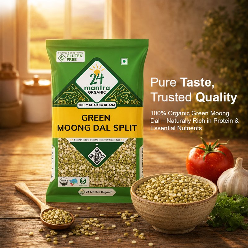 24 Mantra Organic Green Moong Dal Split | Split Green Gram | Chilka Moong Dal | Perfect for Dal & Khichdi