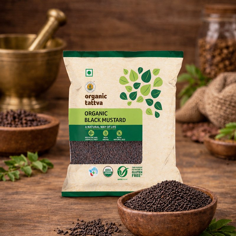 Organic Tattva Black Mustard Seeds | Organic Kali Rai | Organic Premium Whole Mustard Seeds | Authentic Aromatic Spice for Indian Cooking