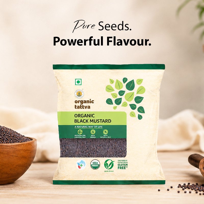 Organic Tattva Black Mustard Seeds | Organic Kali Rai | Organic Premium Whole Mustard Seeds | Authentic Aromatic Spice for Indian Cooking