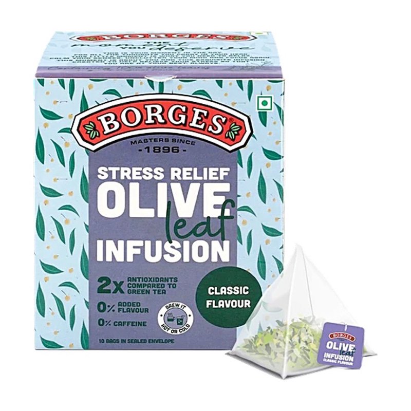 Borges Olive Leaf Infusion Classic | Herbal Tea Bags with Olive Leaves | Caffeine-Free Herbal Infusion | Refreshing Daily Herbal Drink | 10 Tea Bags