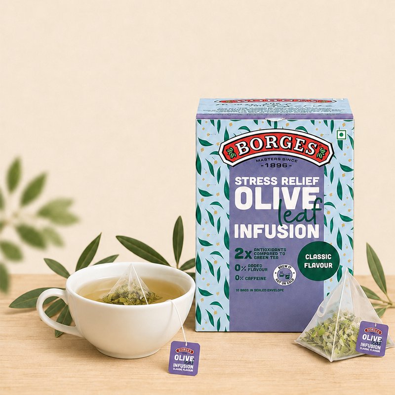 Borges Olive Leaf Infusion Classic | Herbal Tea Bags with Olive Leaves | Caffeine-Free Herbal Infusion | Refreshing Daily Herbal Drink | 10 Tea Bags
