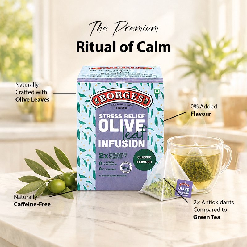 Borges Olive Leaf Infusion Classic | Herbal Tea Bags with Olive Leaves | Caffeine-Free Herbal Infusion | Refreshing Daily Herbal Drink | 10 Tea Bags