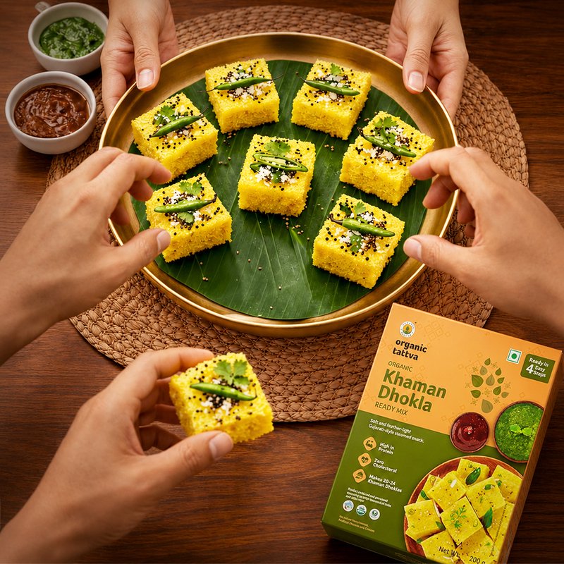 Organic Tattva Khaman Dhokla Ready Mix | Instant Khaman Premix | Soft & Fluffy Gujarati Snack Mix
