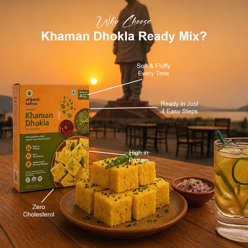 Organic Tattva Khaman Dhokla Ready Mix | Instant Khaman Premix | Soft & Fluffy Gujarati Snack Mix