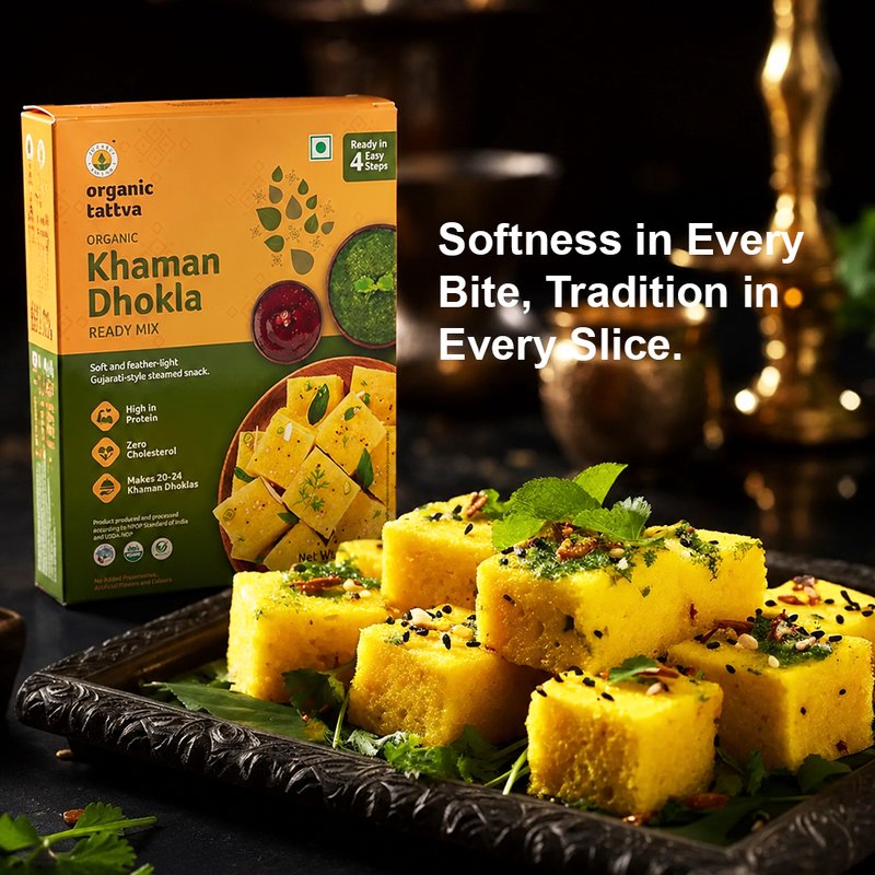 Organic Tattva Khaman Dhokla Ready Mix | Instant Khaman Premix | Soft & Fluffy Gujarati Snack Mix