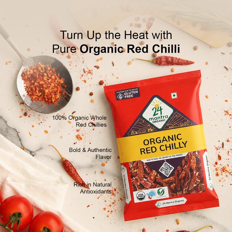 24 Mantra Organic Red Chilli Whole | Premium Organic Lal Mirchi | Rich Aroma & Natural Color | Pure  Spice