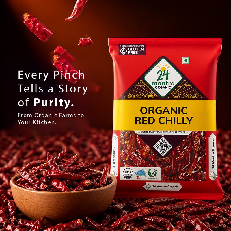 24 Mantra Organic Red Chilli Whole | Premium Organic Lal Mirchi | Rich Aroma & Natural Color | Pure  Spice