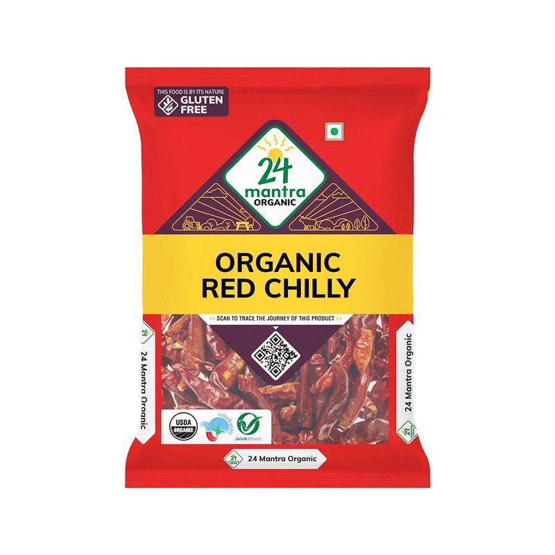 24 Mantra Organic Red Chilli Whole | Premium Organic Lal Mirchi | Rich Aroma & Natural Color | Pure  Spice