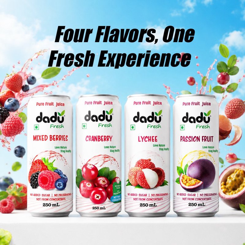 Dadu Fresh Passion Fruit, Cranberry, Mixed Berries & Lychee Juice Combo | 4 Cans Combo | 100% Natural Superfruit Juice | Antioxidant Rich Healthy Beverage | No Added Sugar, No Preservatives & Not From Concentrate | Refreshing Fruit Drink for Immunity, Hydration, Skin Health & Daily Wellness | Exotic Juice for Kids & Adults thumbnail 4