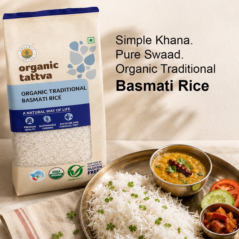 Organic Tattva Traditional Basmati Rice | Long Grain Basmati Rice | Aromatic Rice | Regular & Special Meals Rice